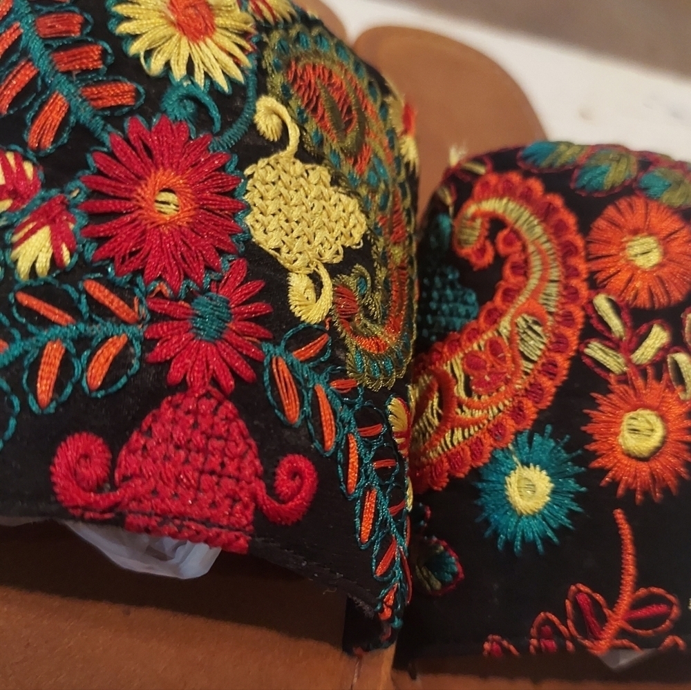 Floral Embroidered Fabric Sandal Slide - Picture 6 of 6